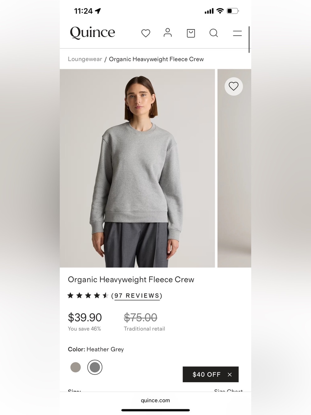 Quince organic heavyweight crew neck sweatshirt NWT